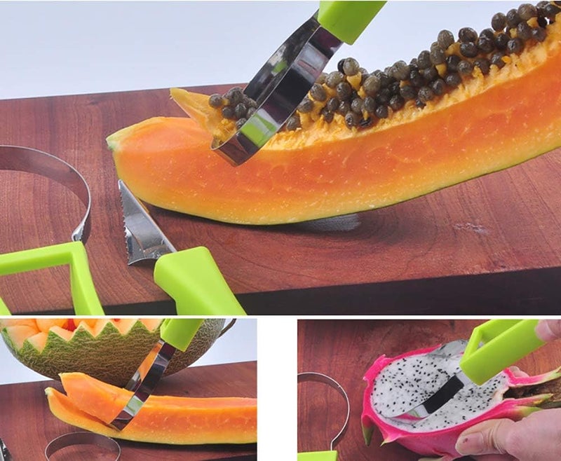 CukAid Melon Baller Scoop Set,Watermelon Scooper,4 In 1 Stainless Steel Fruit Carving Tools Set,Watermelon Slicer Ice Cream Baller,Fruit Cutters Seed Remover,Perfect Tools for Making Fruit Shapes(4 In 1) - Image 4