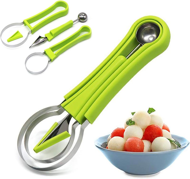 CukAid Melon Baller Scoop Set,Watermelon Scooper,4 In 1 Stainless Steel Fruit Carving Tools Set,Watermelon Slicer Ice Cream Baller,Fruit Cutters Seed Remover,Perfect Tools for Making Fruit Shapes(4 In 1) - Image 1