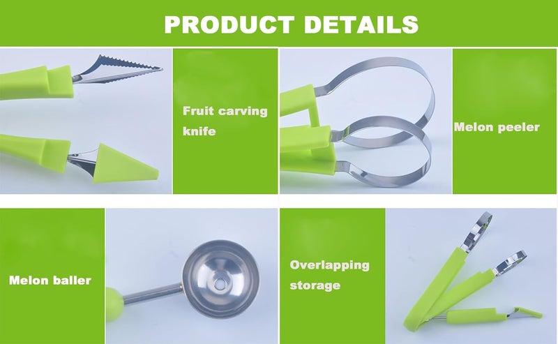 CukAid Melon Baller Scoop Set,Watermelon Scooper,4 In 1 Stainless Steel Fruit Carving Tools Set,Watermelon Slicer Ice Cream Baller,Fruit Cutters Seed Remover,Perfect Tools for Making Fruit Shapes(4 In 1) - Image 5