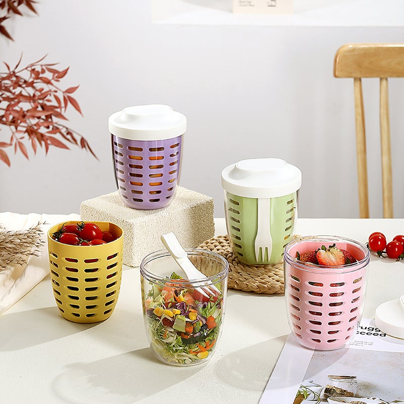 Insulated Salad Cup Double Layer Fruit Container 650ML 