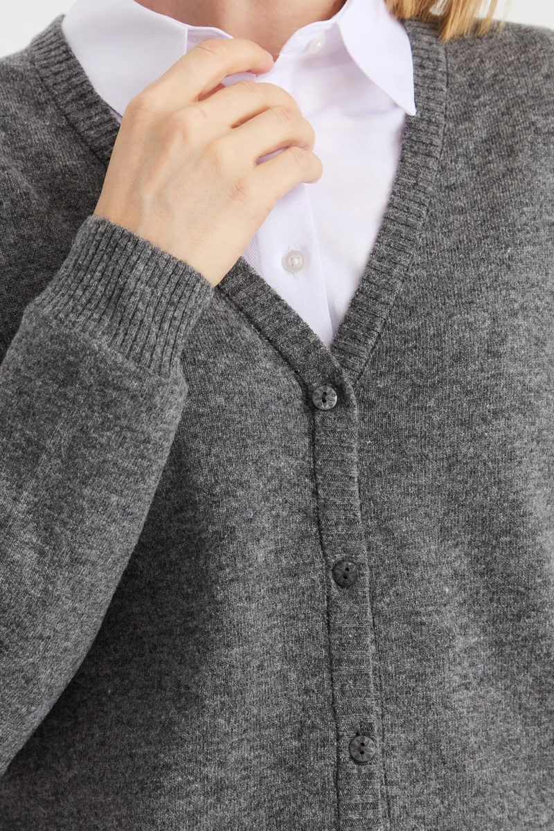 ديسين تريكو Pattern Knitwear Women V Neck Cardigan Wool Smoke