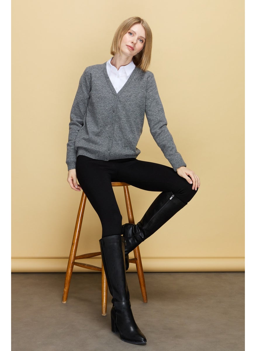 Desen Triko Pattern Knitwear Women V Neck Cardigan Wool Smoke  - Image 3