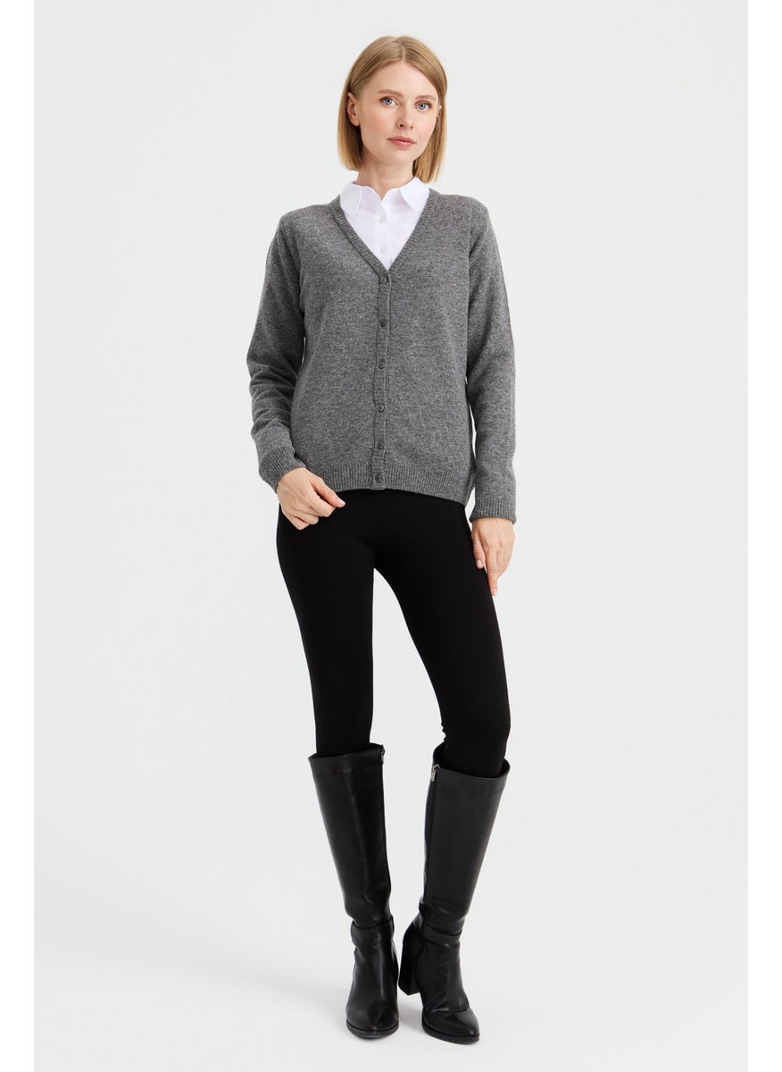Desen Triko Pattern Knitwear Women V Neck Cardigan Wool Smoke  - Image 2