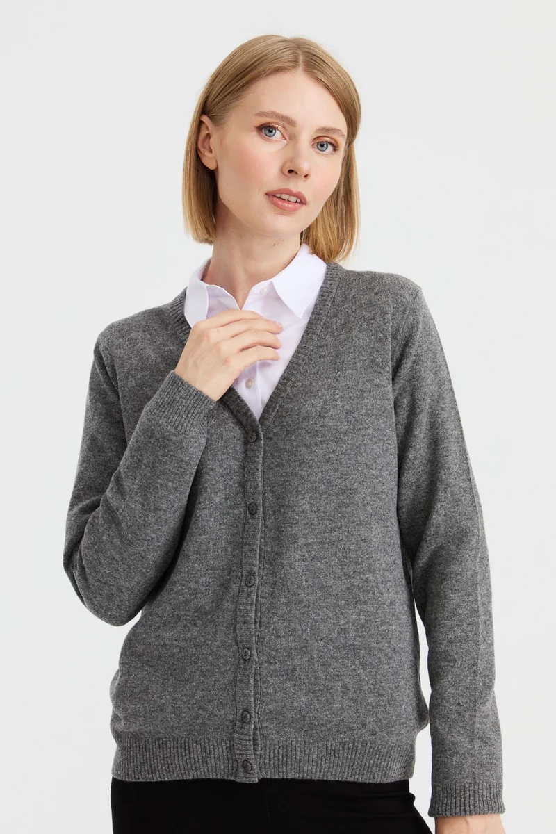 ديسين تريكو Pattern Knitwear Women V Neck Cardigan Wool Smoke