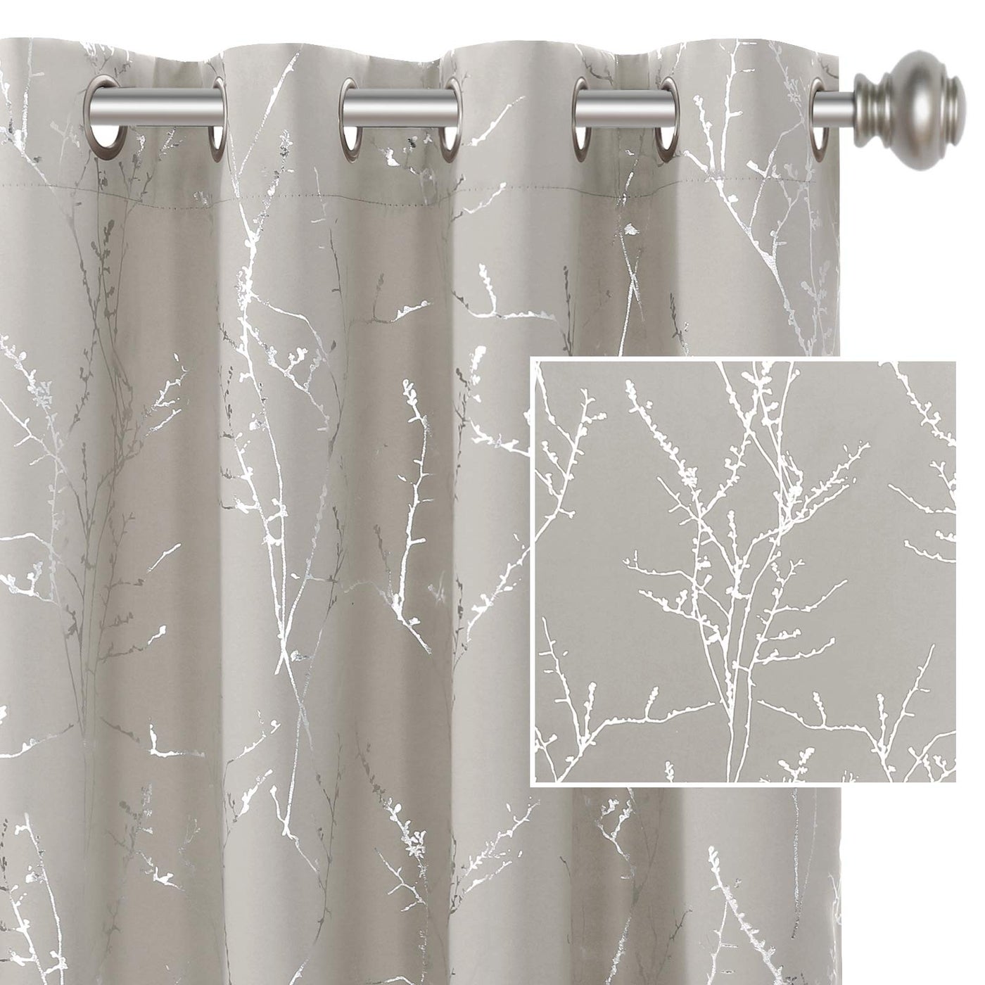 H.VERSAILTEX HVERSAILTEX Blackout Curtains for Bedroom Foil Print Twig Tree Branch Thermal Insulated Grommet Curtain Drapes Light Blocking Thick Soft Window Curtains for Living 52 x 96 Inch 2 Panels S