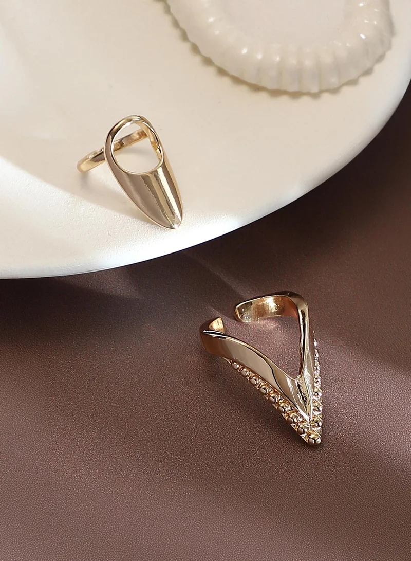 SOHI SOHI Women The Piercer Nail Ring Set | California  Colour | Set Of 2 | One-Size | Artificial Stone Alloy Material | Adjustable Closure | Ring For Casual & Evening Wear