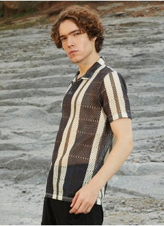 Campus Sutra Men's Prussian Blue Panel Knit PoloT-Shirt  - Image 3