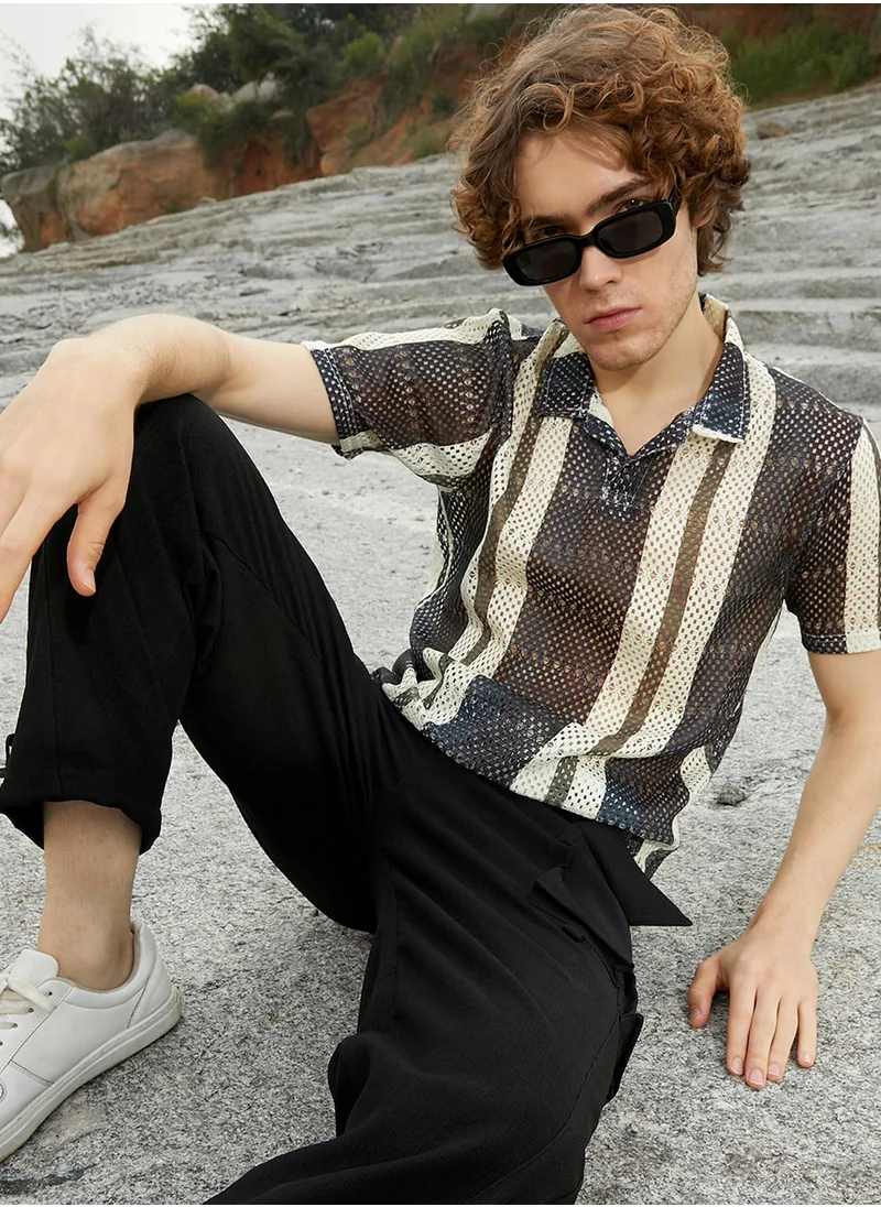 كامبوس سوترا Men's Prussian Blue Panel Knit PoloT-Shirt