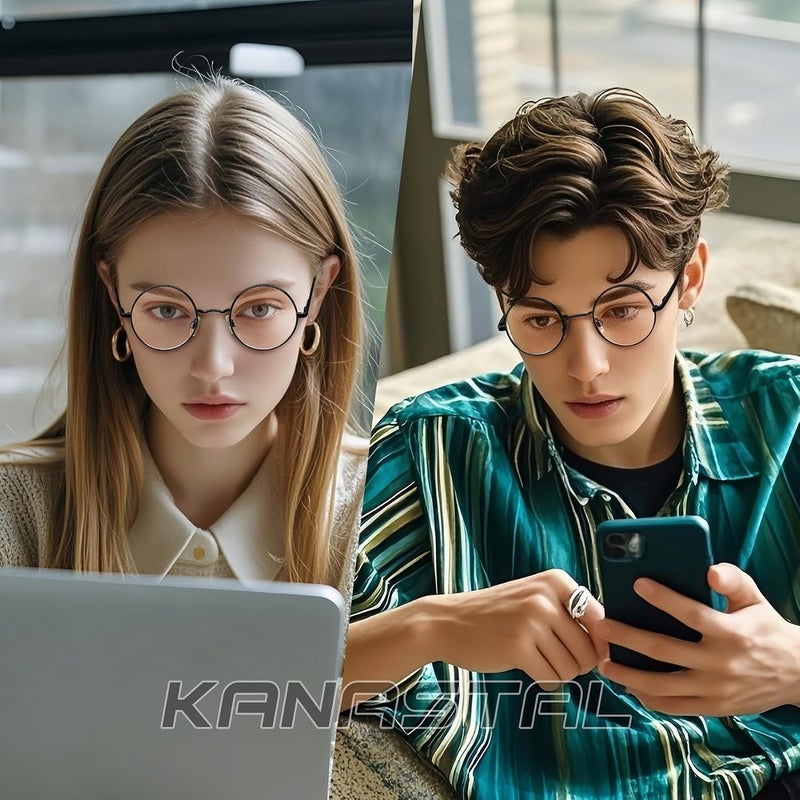 الكنديين نظارات كاناستال المستديرة لحجب الضوء الأزرق للرجال والنساء، نظارات شمسية على الطراز الهيبي القديم بإطار معدني دائري صغير وحماية من الأشعة فوق البنفسجية UV400 - Image 3