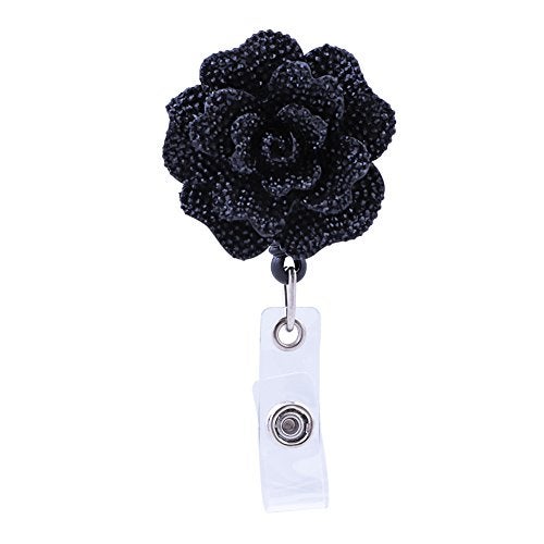 Soleebee 24'' Retractable Badge Reel, Glitter Rose Nurse ID Badge Holder Reel with 360° Swivel Alligator Clip - Black - Image 1