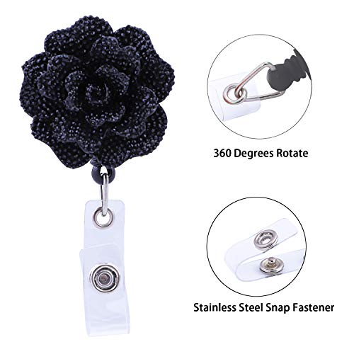 Soleebee 24'' Retractable Badge Reel, Glitter Rose Nurse ID Badge Holder Reel with 360° Swivel Alligator Clip - Black - Image 4