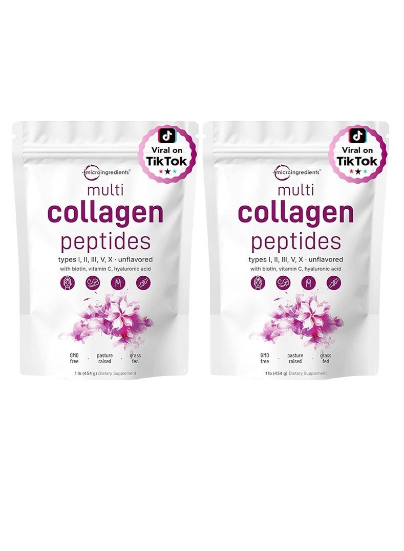 Micro Ingredients Original Multi Collagen Peptides Powder, 1 Pound (16 Ounce) - Type I,II,III,V,X with Biotin 10,000mcg, Hyaluronic Acid, Vitamin C - Unflavored - Keto & Paleo Friendly, Easy Dissolve, Non-GMO, Gluten Free - Packs - Image 1