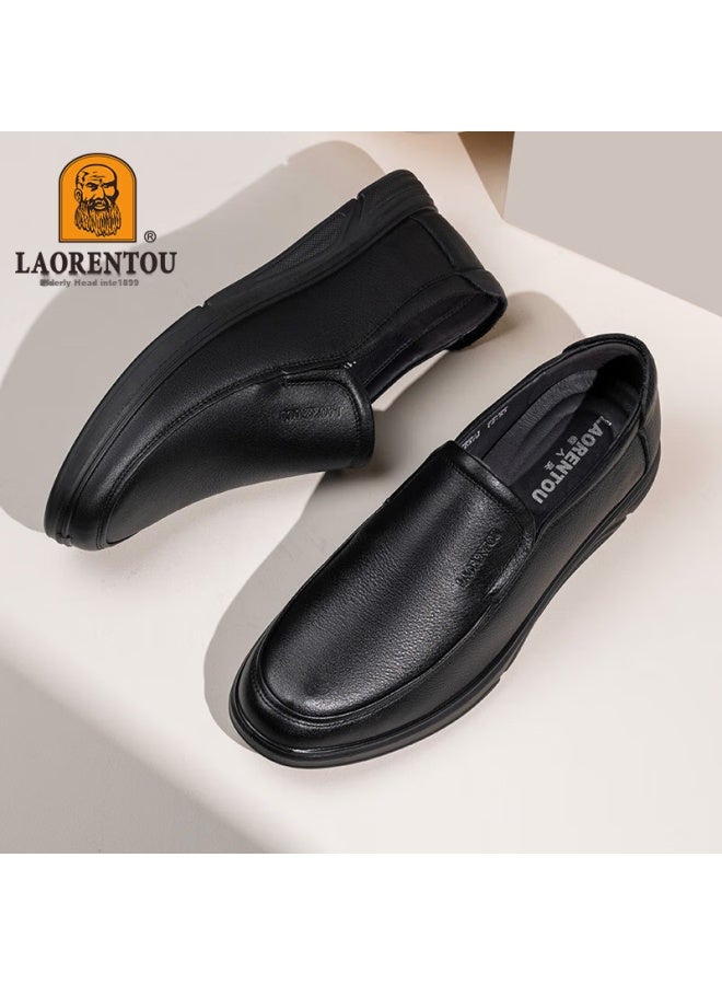 Laorentou Business Casual Leather Shoes For Men, Spring Cowhide Loafers, Formal Shoes, Wedding Dad Shoes, La11080, Black, Size 40 - Image 1