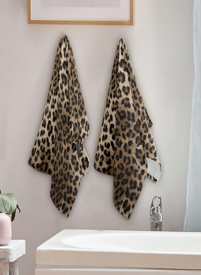 COVASA Brown Leopard Hand Towels for Bathroom,2 Pack Black Cheetah Kitchen Towels 14"x28" Soft Absorbent Wild Savannah Animal Print Bath Towels Decorative Bathroom Towels for Guest,Face,Shower,Gym - Image 3