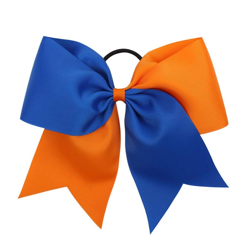 Oaoleer 16PCS 8" Large Cheer Hair Bows Ponytail Holder Elastic Band Handmade for Cheerleading Teen Girls College Sports (16 Pcs) (Royal blue/Orange) - Image 3