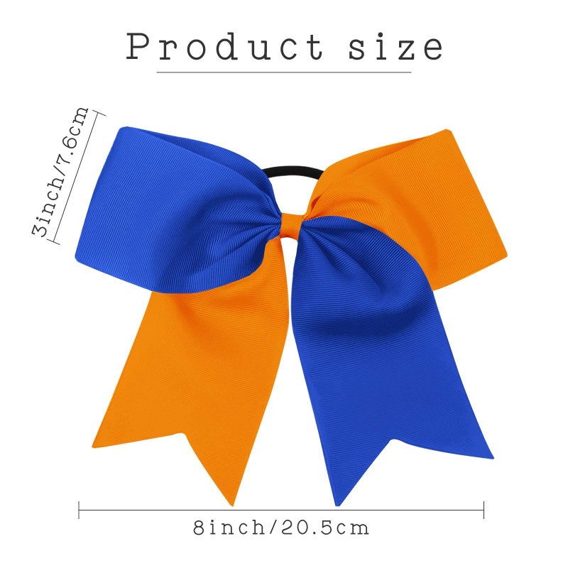 Oaoleer 16PCS 8" Large Cheer Hair Bows Ponytail Holder Elastic Band Handmade for Cheerleading Teen Girls College Sports (16 Pcs) (Royal blue/Orange) - Image 5