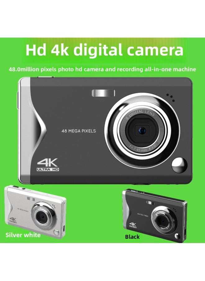 Generic E-Commerce Chinese Version 48 Million Pixel HD Student Ordinary Digital Camera Home Selfie Card Machine XF4K-Body Color:Standard English Silver White  - Image 2