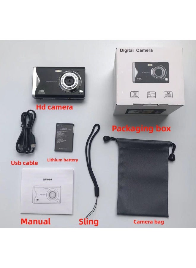 Generic E-Commerce Chinese Version 48 Million Pixel HD Student Ordinary Digital Camera Home Selfie Card Machine XF4K-Body Color:Standard English Silver White  - Image 1