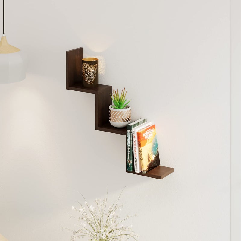 BLUEWUD Aaron Engineered Wood Wall Decor Floating Shelf Display Rack Decorative Hall Dcor for Living Room Home Furniture Wenge