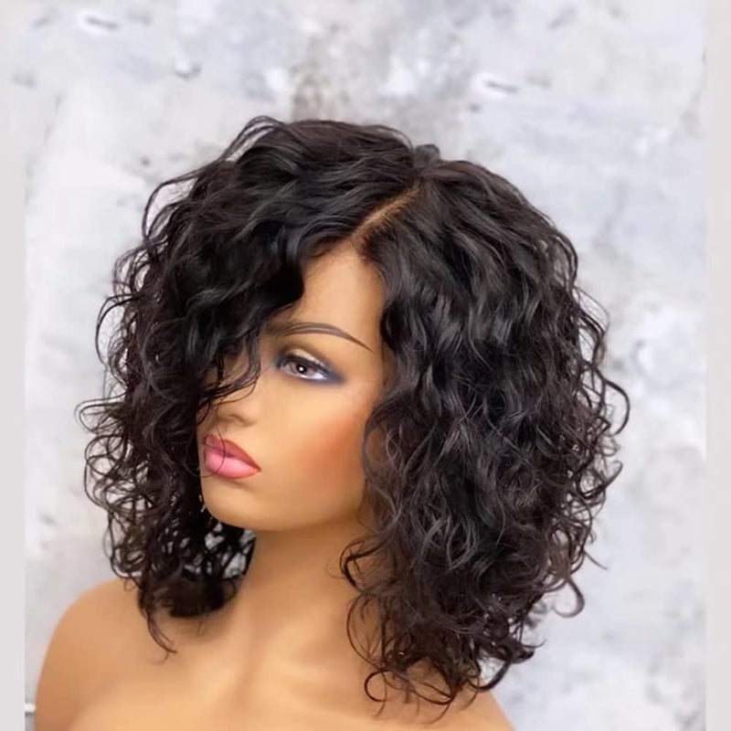 بوب كيرلي قصير فضفاض HD غير مرئي 13X6 شعر بشري مستعار للنساء مسبقًا مقصوص برازيلي مموج مائي غير لاصق شفاف مع شعر أطفال وعقد مبيضة 10