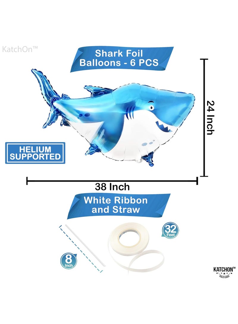 KATCHON Shark Mylar Balloon for Birthday Party - 38 Inch, Pack of 6 Baby Shark Balloons for Shark Birthday - Image 2
