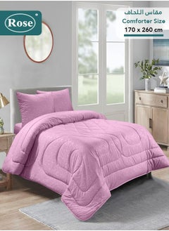 Rose ROSE Luxurious Flory Comforter, Premium Cotton Alternative Microfiber, Set of 4 pieces, Super Soft Cozy Breathable Cooling Lightweight, Extra Twin size 260x170 cm, Opera Mauve  - Image 1