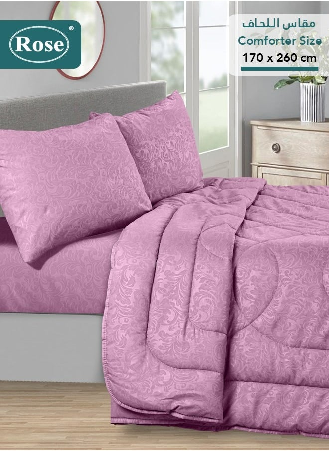 Rose - ROSE Luxurious Flory Comforter, Premium Cotton Alternative Microfiber, Set of 4 pieces, Super Soft Cozy Breathable Cooling Lightweight, Extra Twin size 260x170 cm, Opera Mauve - Image 1