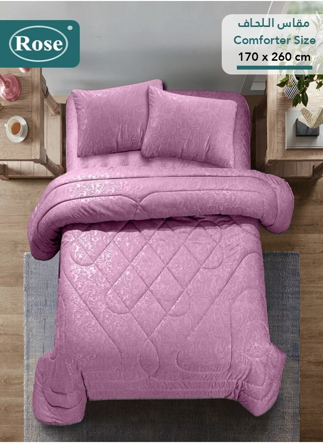 Rose - ROSE Luxurious Flory Comforter, Premium Cotton Alternative Microfiber, Set of 4 pieces, Super Soft Cozy Breathable Cooling Lightweight, Extra Twin size 260x170 cm, Opera Mauve - Image 1