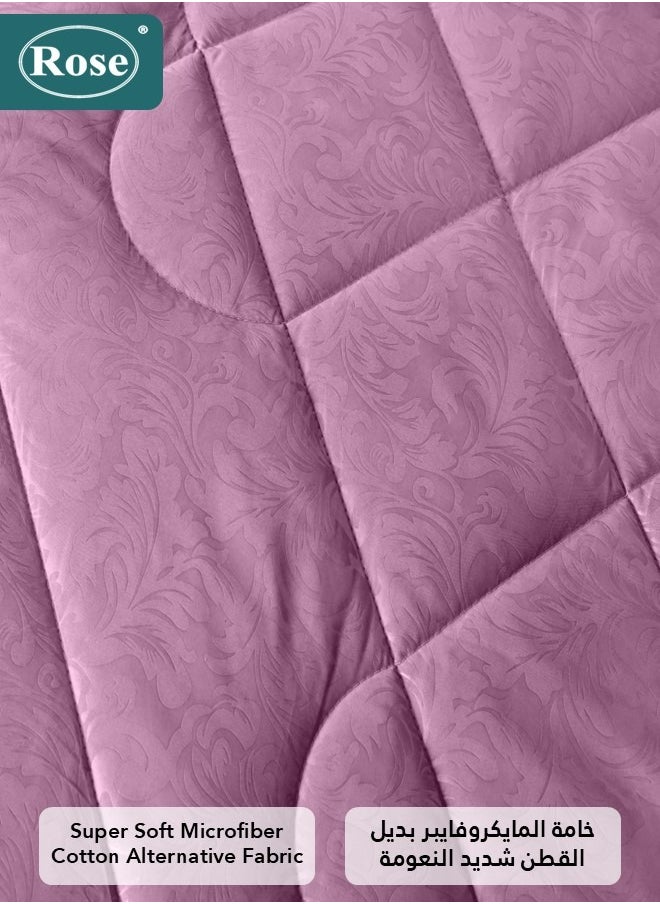 Rose - ROSE Luxurious Flory Comforter, Premium Cotton Alternative Microfiber, Set of 4 pieces, Super Soft Cozy Breathable Cooling Lightweight, Extra Twin size 260x170 cm, Opera Mauve - Image 1