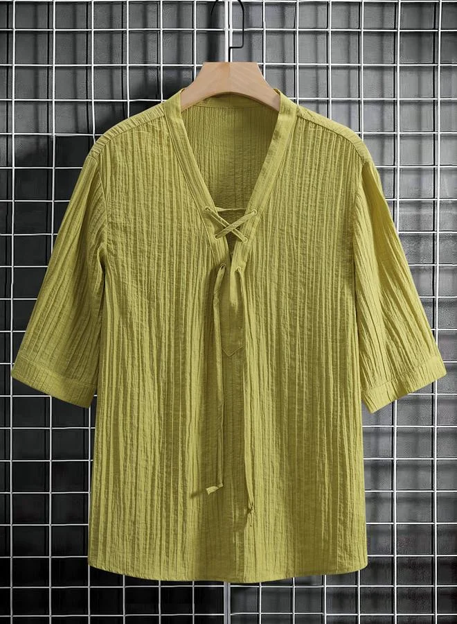 تايك تو Men Plus Size Tie-Front Casual Shirt