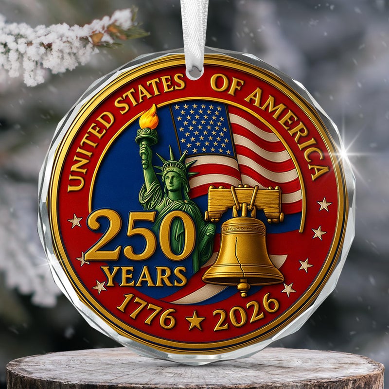 FLAGWIX USA Anniversary Ornament - American Independence Bicentennial Crystal Decoration with Liberty Bell & Statue of Liberty - Image 1