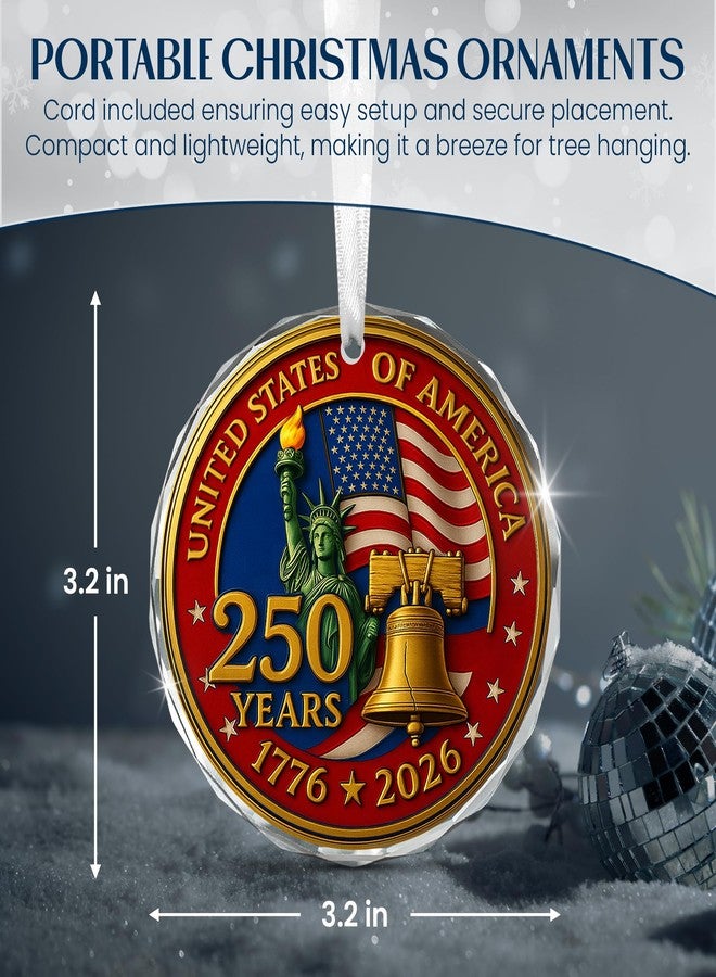 FLAGWIX USA Anniversary Ornament - American Independence Bicentennial Crystal Decoration with Liberty Bell & Statue of Liberty - Image 3