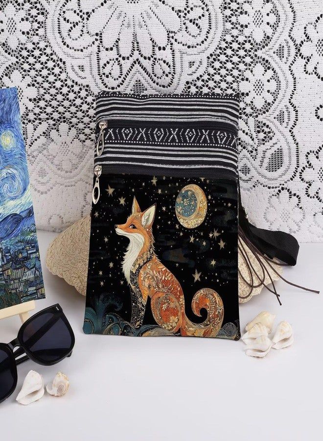 XiaoGalaee Fox Art Print Crossbody Bag Adjustable Unisex Shoulder Bag for Christmas Birthday Gifts Celestial Night Sky Design with Stars & Moon Messenger Bags - Image 3