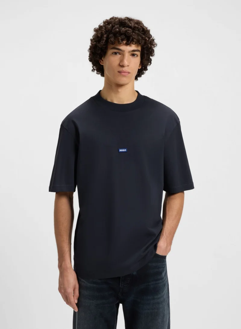 HUGO Regular-fit cotton-jersey T-shirt with blue logo patch