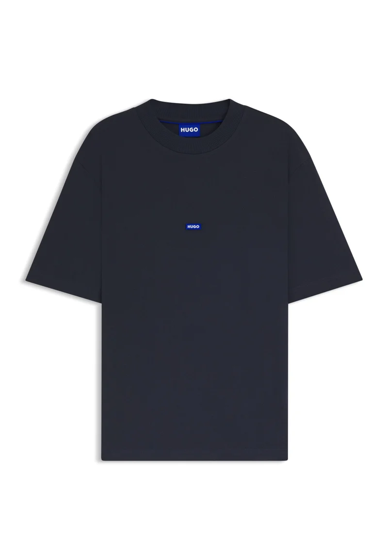 HUGO Regular-fit cotton-jersey T-shirt with blue logo patch