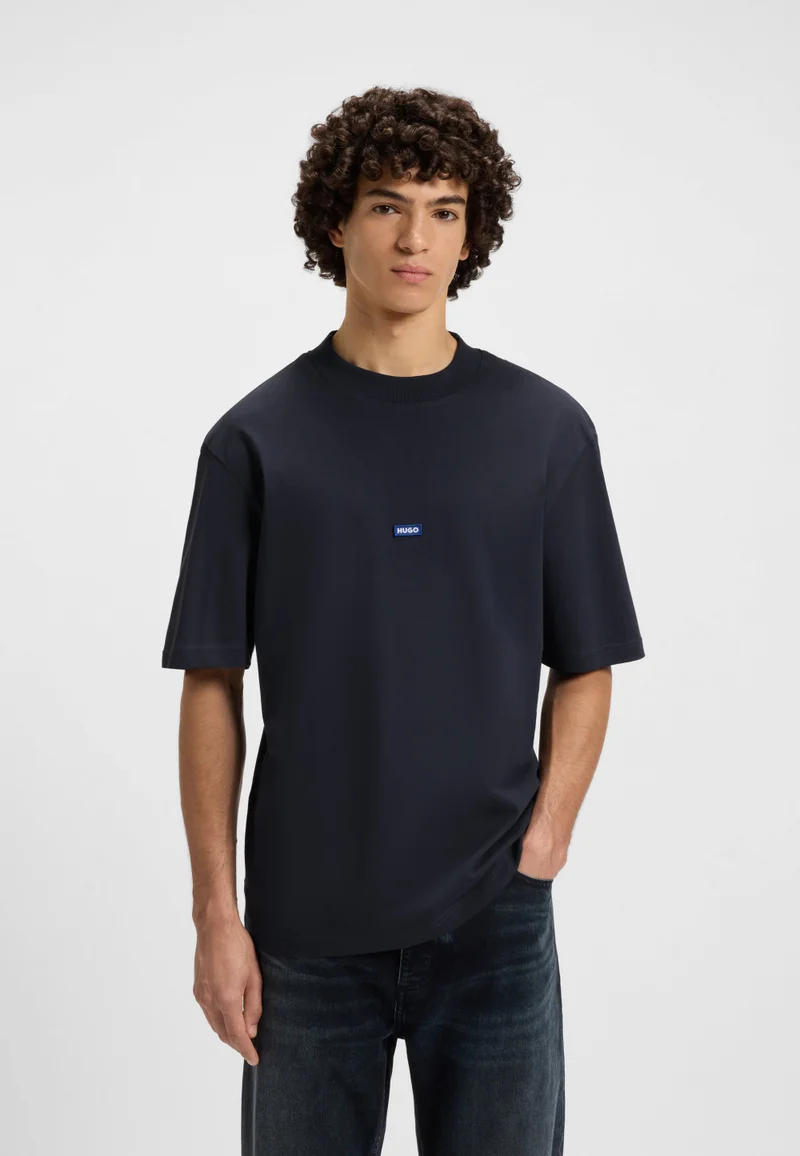 HUGO Cotton-jersey T-shirt with blue logo patch