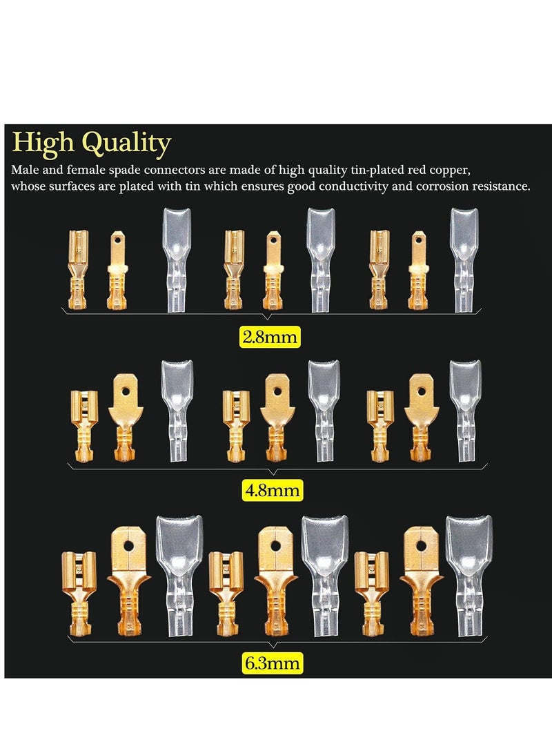 Y&D 360Pcs 2.8/4.8/6.3mm Quick Splice Male and Female Wire Spade Connector Crimp Terminal Block Assortment Kit Golden with Insulating Sleeve forCar Audio Speaker  - Image 3