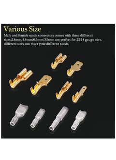 Y&D 360Pcs 2.8/4.8/6.3mm Quick Splice Male and Female Wire Spade Connector Crimp Terminal Block Assortment Kit Golden with Insulating Sleeve forCar Audio Speaker  - Image 4