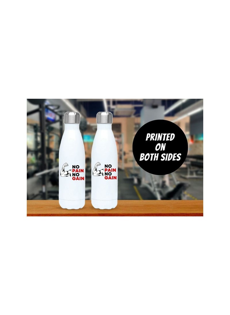 MEC - No Pain No Gain Gym Printed Water Bottle Flask Water Bottle For Kids Insulated Water Container Stainless Steel & Vacuum Kids Flask Leak Proof Flex Cap Sports Water Bottle 17 OZ - Image 1