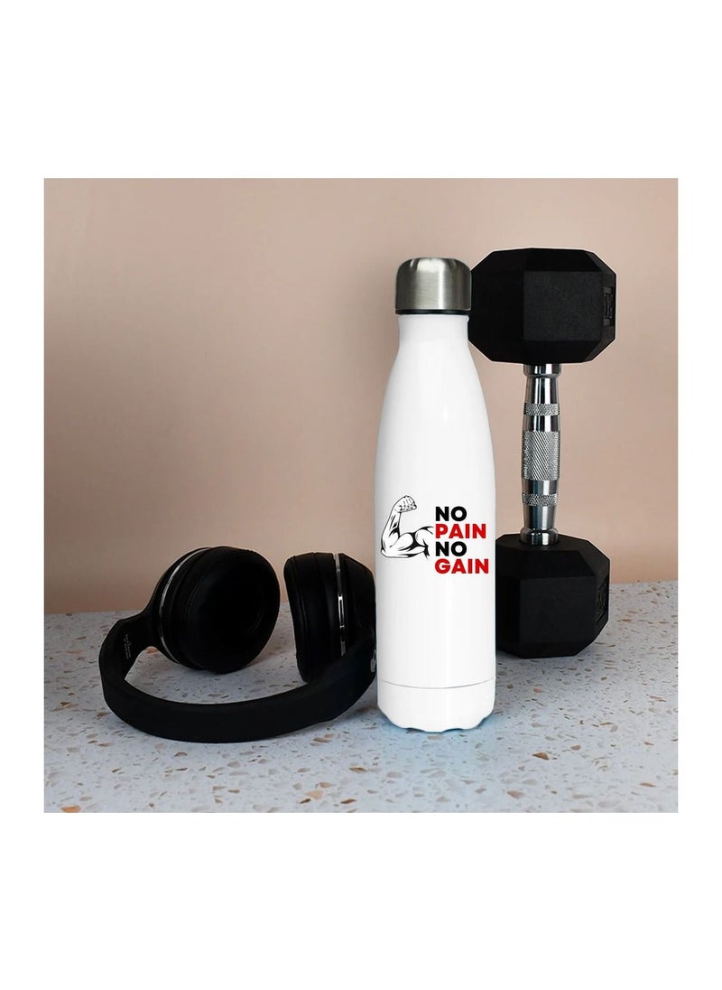 MEC - No Pain No Gain Gym Printed Water Bottle Flask Water Bottle For Kids Insulated Water Container Stainless Steel & Vacuum Kids Flask Leak Proof Flex Cap Sports Water Bottle 17 OZ - Image 1