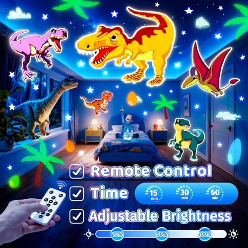 One Fire Dinosaur Night Light Projector, with 15 Films & Bluetooth Music and Remote-Controlled Dino Night Light, Rechargeable Star Projector for Kids, Dino Decor Dinosaur Gifts for Boys. - Image 5