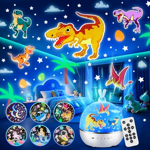 One Fire Dinosaur Night Light Projector, with 15 Films & Bluetooth Music and Remote-Controlled Dino Night Light, Rechargeable Star Projector for Kids, Dino Decor Dinosaur Gifts for Boys. - Image 1
