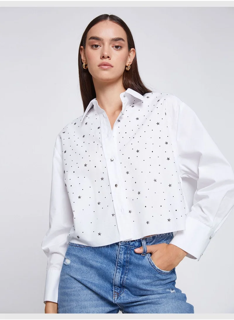 كوتون Crop Shirt Punch Applique