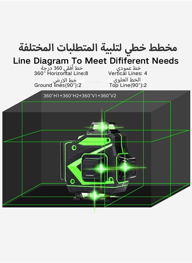 إس كولور - 16 خط ليزر أخضر مستوى برو 4x360 ° 4D ليزر احترافي للبناء، فيه عموديين 360 درجة واثنين وضع نبض مستوى ليزر أفقي 360 درجة وجهاز تحكم عن بعد. - Image 1