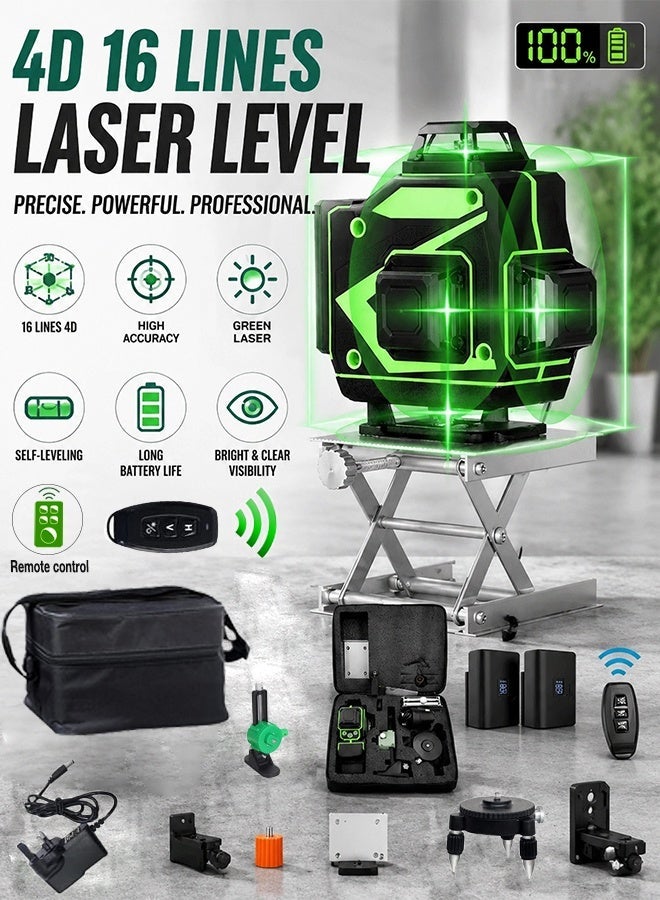 S-Color 16 Lines Green Laser Level Pro 4x360° 4D Green Cross Line Professional Laser for Construction,Two 360° Vertical and Two 360° Horizontal Laser Level Pulse Mode & Remote Controller - Image 1