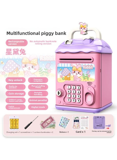 Piggy Bank 2024 Girls Children Can Access Only In And Out Password Savings Box Boys Day-Color:Little Pink Rabbit [password + Key⭐Manual Version] Fast Charging Model (second Generation)