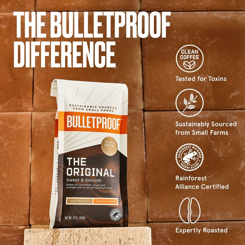 Bulletproof Original Medium Roast Ground Coffee, 12 Ounces, 100% Arabica Coffee, Clean Coffee Tested for Toxins, Packaging May Vary - Image 3