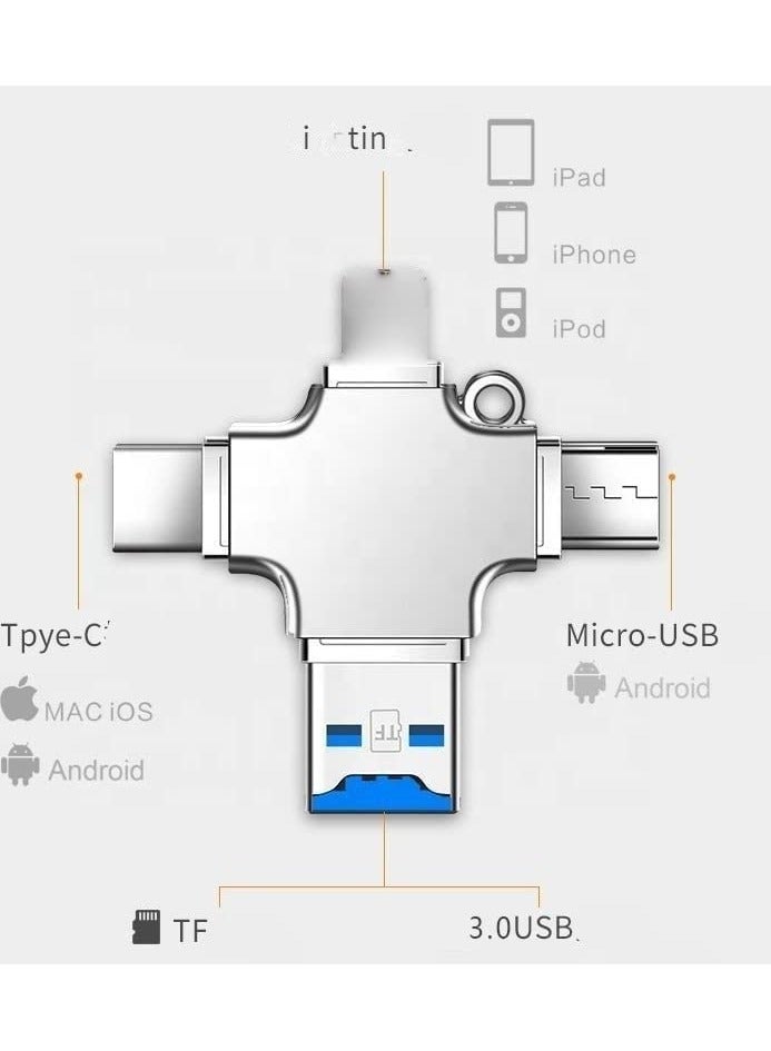 4 in 1 Mini Universal Portable OTG to USB Micro SD Multiple Memory Card Reader Adapter USB Card compatible with Lightning Micro Type C Reader for iOS, Android, Samsung, Tablets, iPhone, iPad, MacBook - Image 1