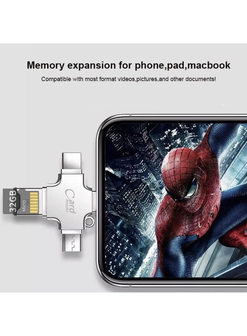4 in 1 Mini Universal Portable OTG to USB Micro SD Multiple Memory Card Reader Adapter USB Card compatible with Lightning Micro Type C Reader for iOS, Android, Samsung, Tablets, iPhone, iPad, MacBook - Image 3