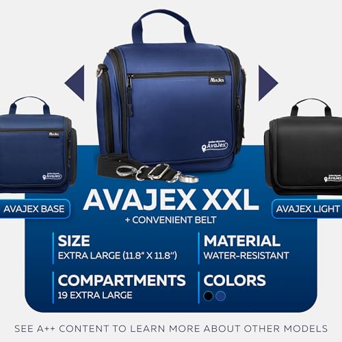 AvaJex Extra Large (11.8”x11.8”x4”) Hanging Travel Toiletry Bag for Men and Women - Cosmetic Travel Bag With Shoulder Strap - Waterproof Hygiene Bag with Metal Swivel Hook and 19 Compartments for Toiletries - Image 2